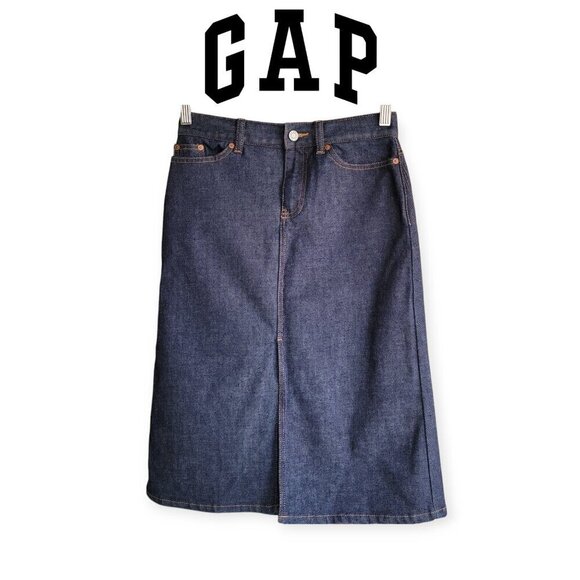 Gap vintage Fall 2001 indigo midi slitted denim skirt size 0 EUC hippy boho Y2K - Picture 1 of 11